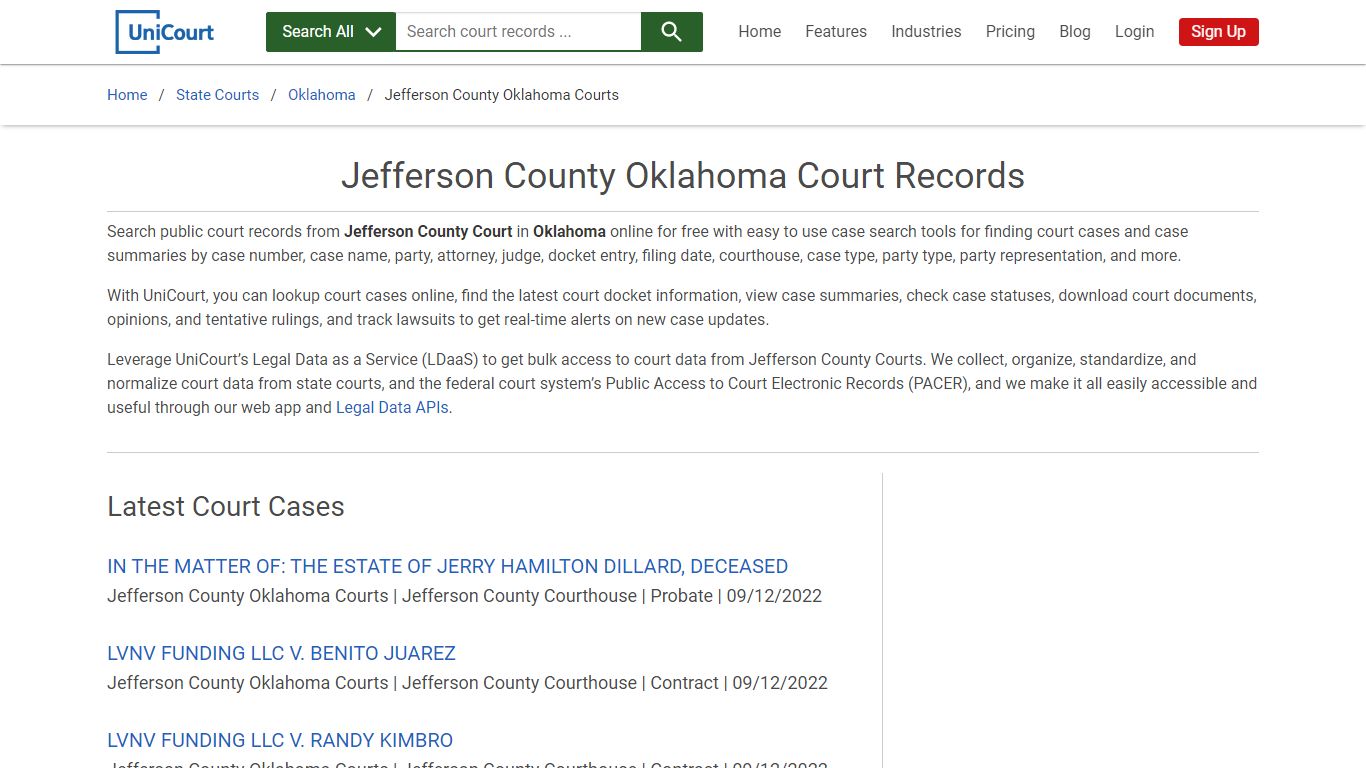 Jefferson County Court Records | Oklahoma | UniCourt