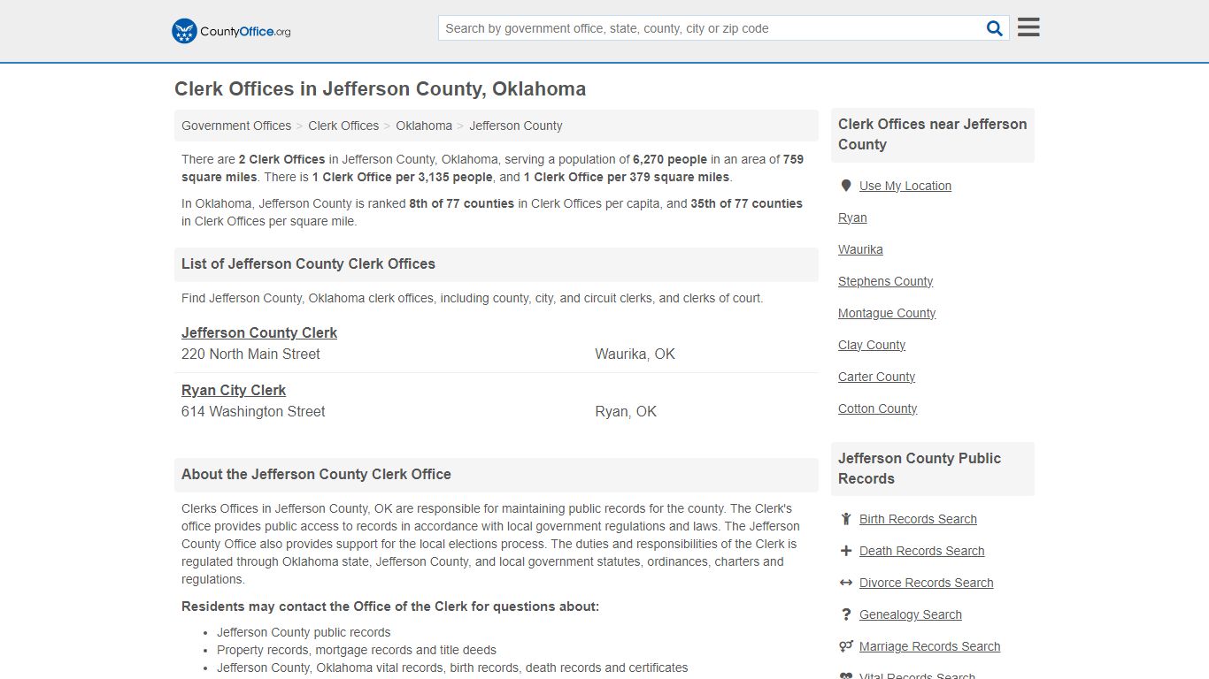 Clerk Offices - Jefferson County, OK (County & Court Records)